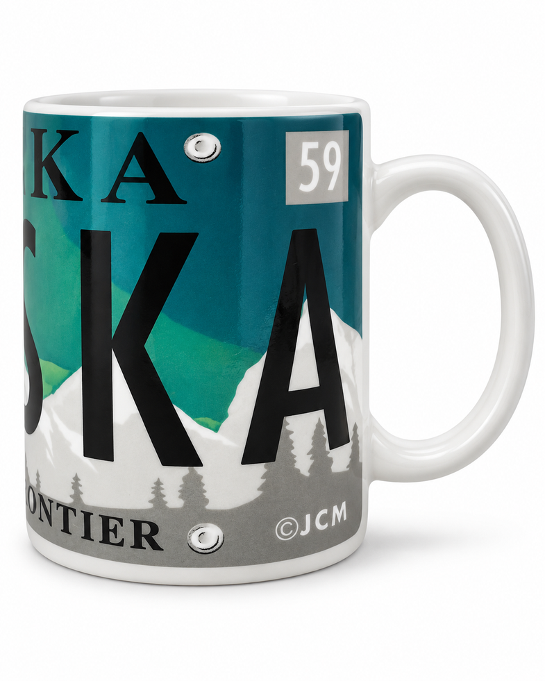 Alaska Aurora License Plate Mug 11oz