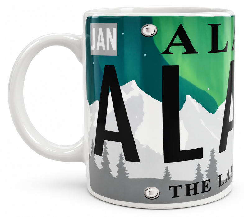 Alaska Aurora License Plate Mug 11oz