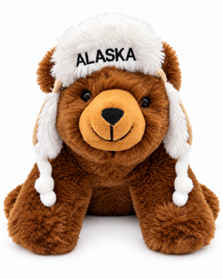 Alaska Grizzly Bear Plush w/Hat 9"