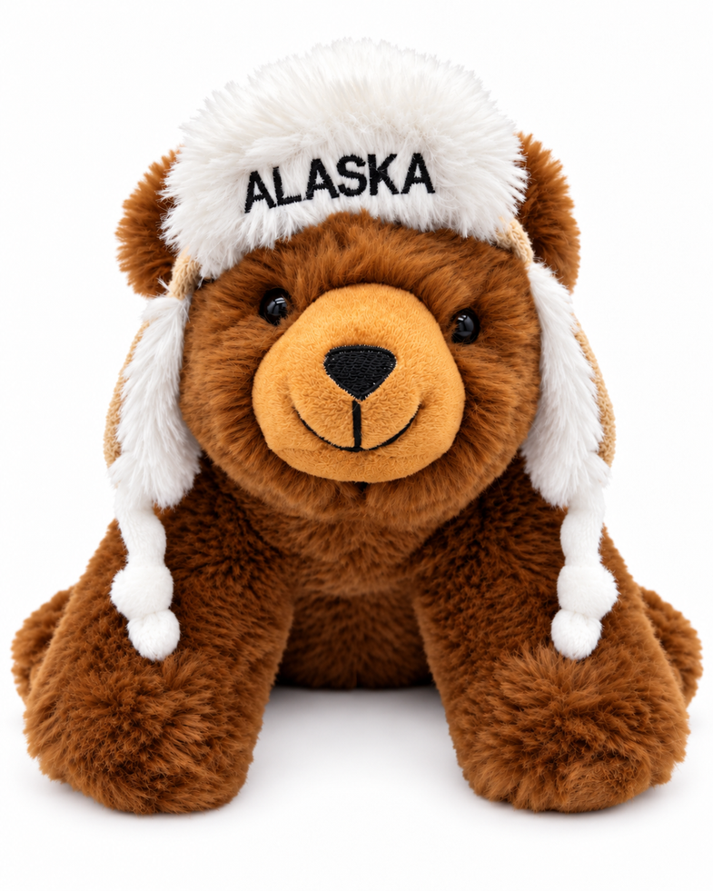 Alaska Grizzly Bear Plush w/Hat 9"