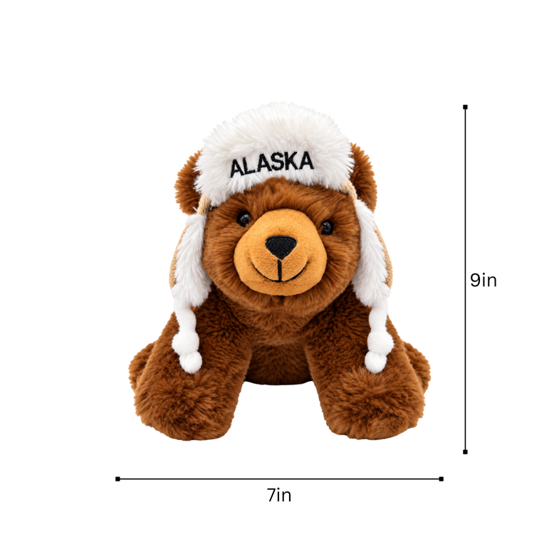 Alaska Grizzly Bear Plush w/Hat 9"