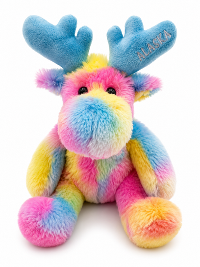 Alaska Rainbow Tie Dye Moose Plush