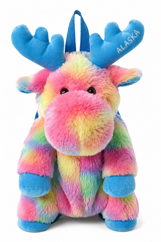 Alaska Tie Dye Moose Plush Backpack