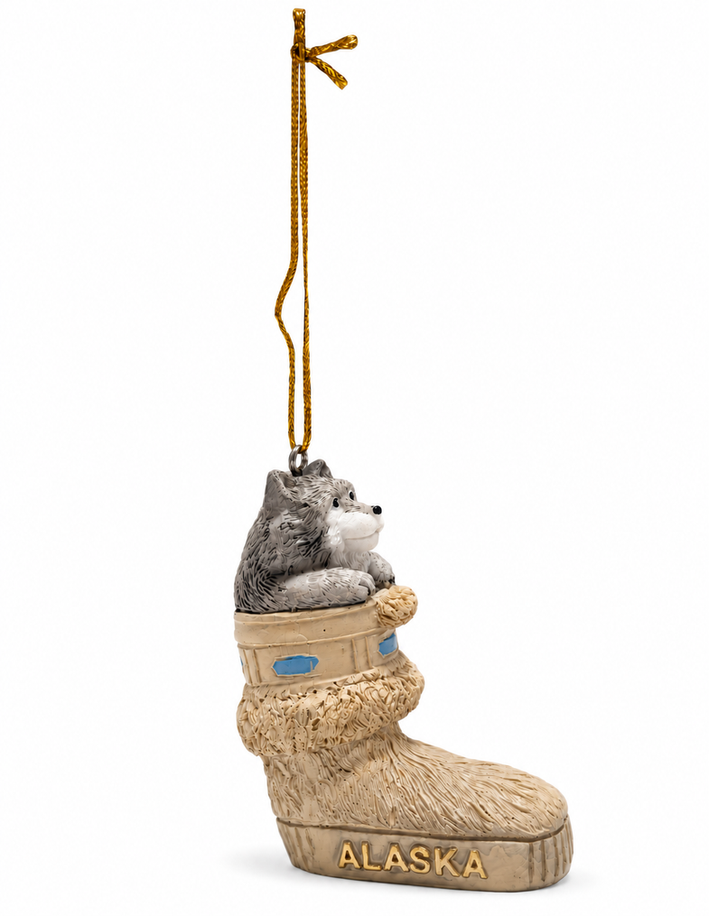 Alaska Husky in Mukluk Ornament
