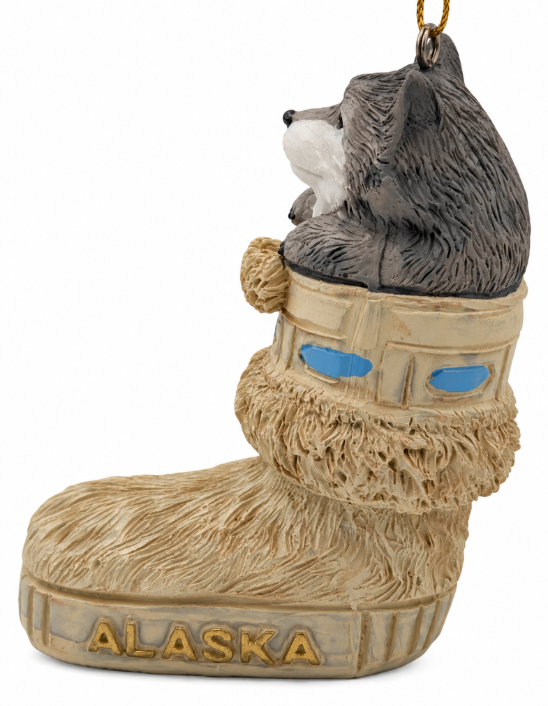 Alaska Husky in Mukluk Ornament
