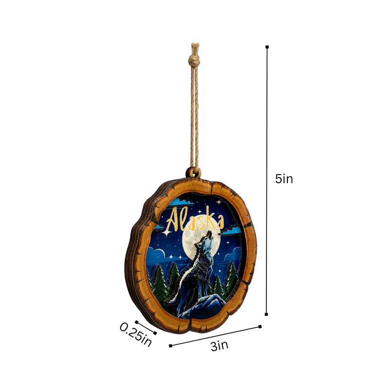 Alaska Wooden Wolf Ornament