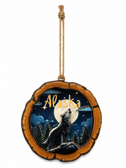 Alaska Wooden Wolf Ornament