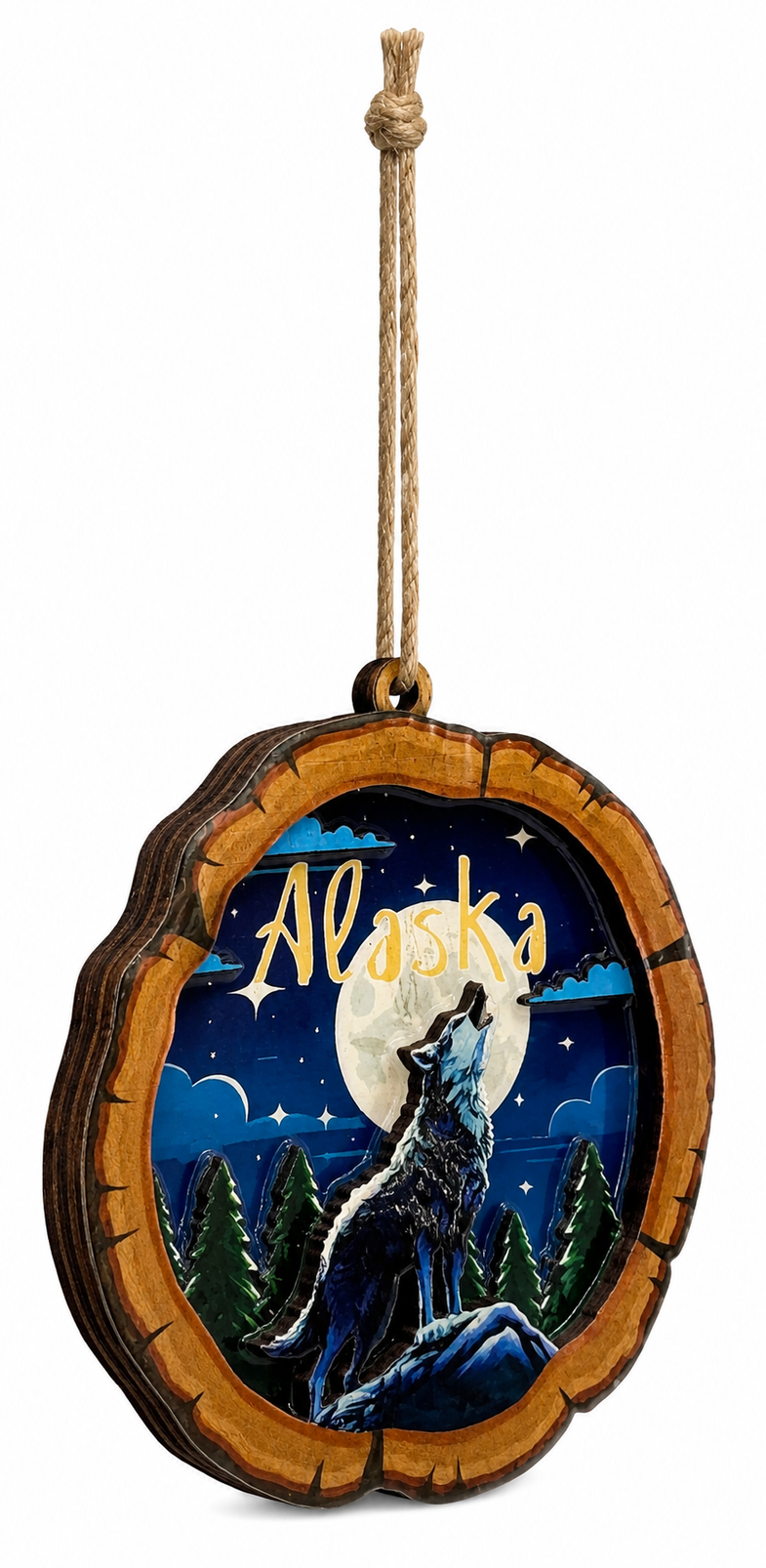 Alaska Wooden Wolf Ornament