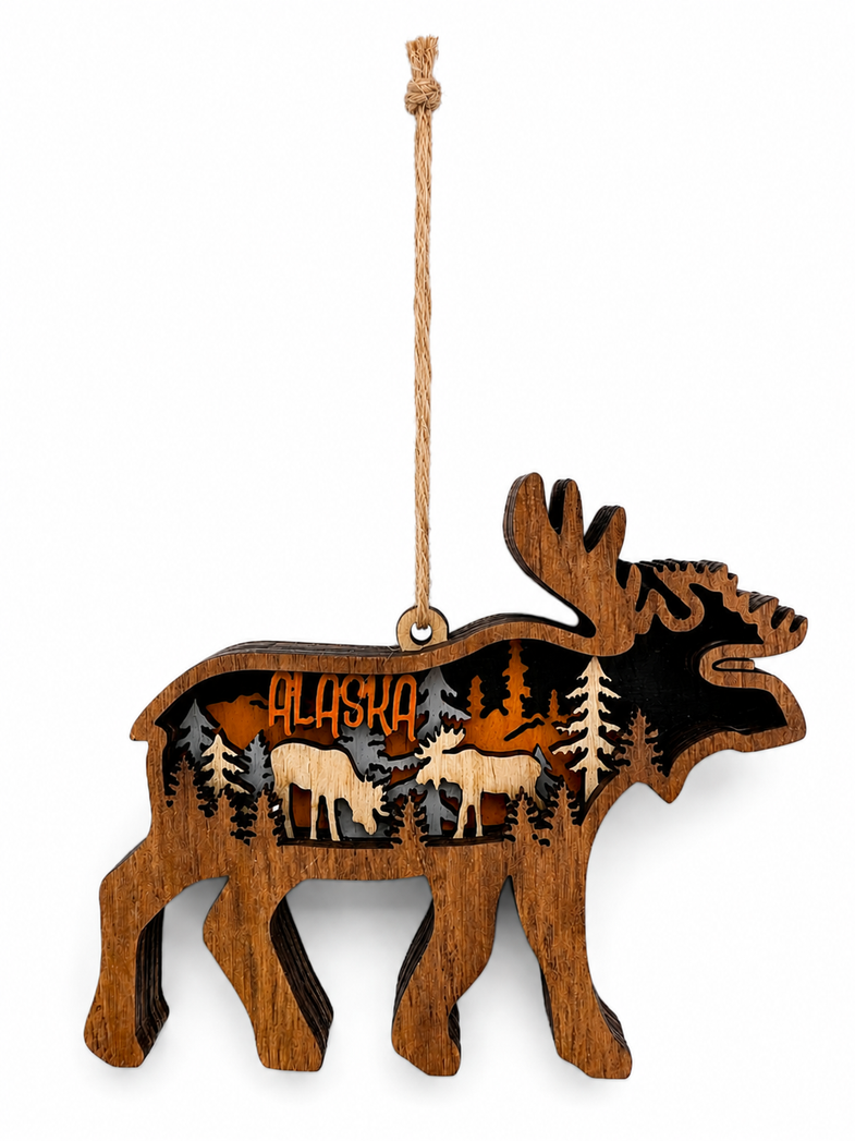 Alaska Wooden Moose Ornament
