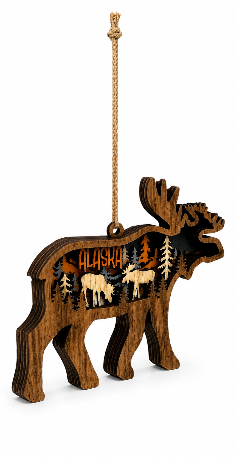 Alaska Wooden Moose Ornament