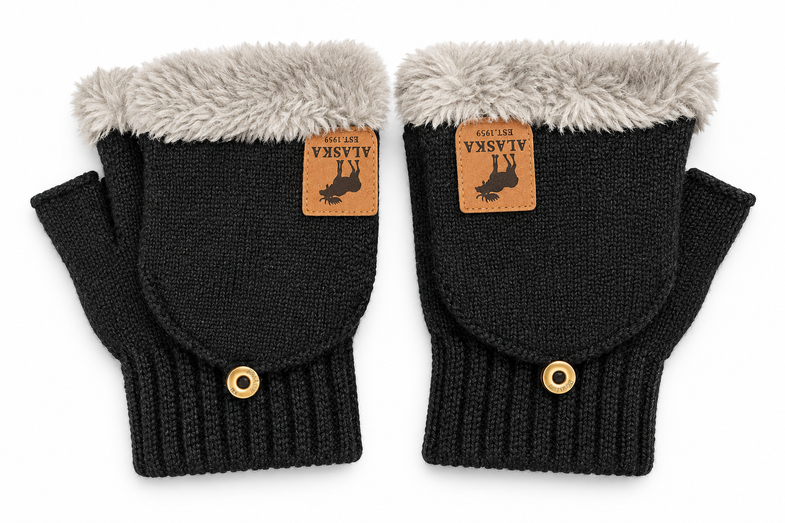 Alaska Black Convertible Mittens