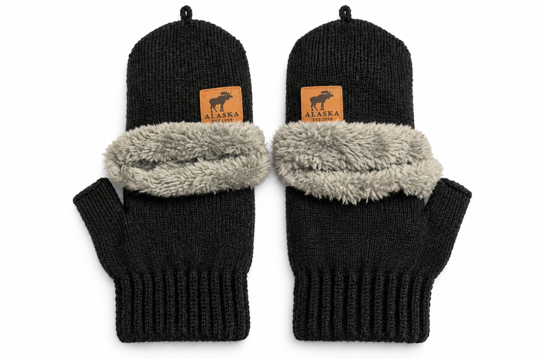 Alaska Black Convertible Mittens