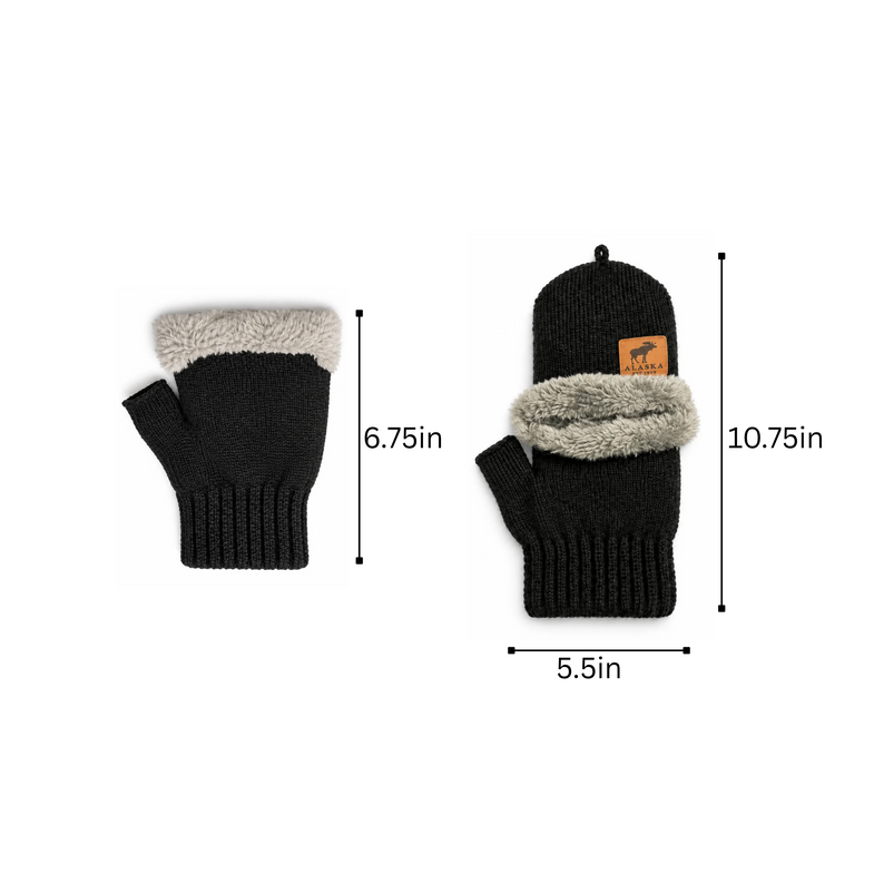 Alaska Black Convertible Mittens