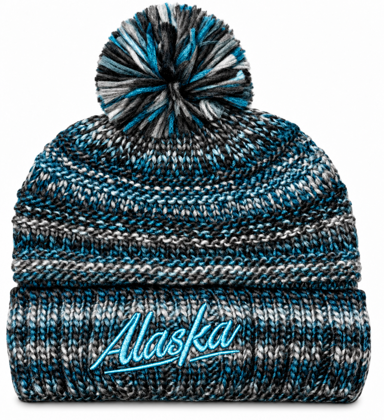 Alaska Black/Blue Pom Beanie