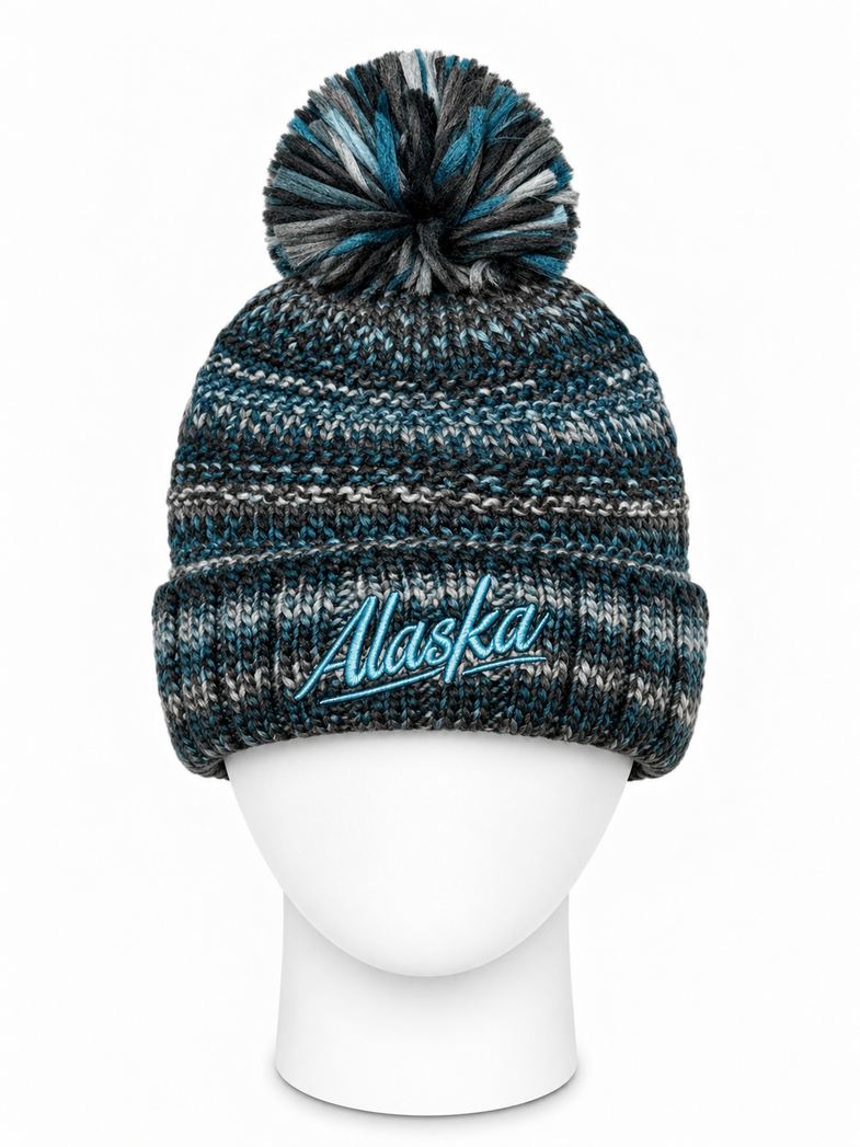 Alaska Black/Blue Pom Beanie