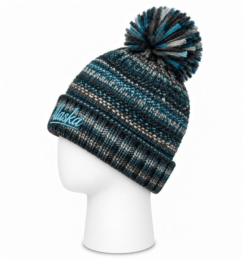 Alaska Black/Blue Pom Beanie