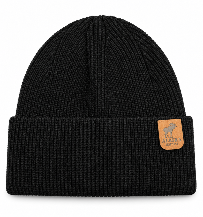 Alaska Black Beanie w/Moose