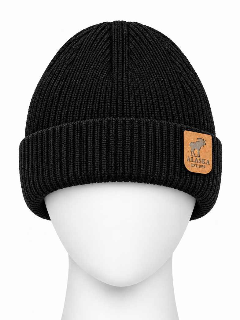 Alaska Black Beanie w/Moose