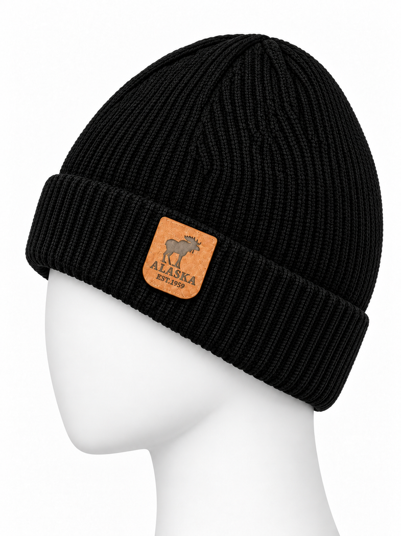 Alaska Black Beanie w/Moose
