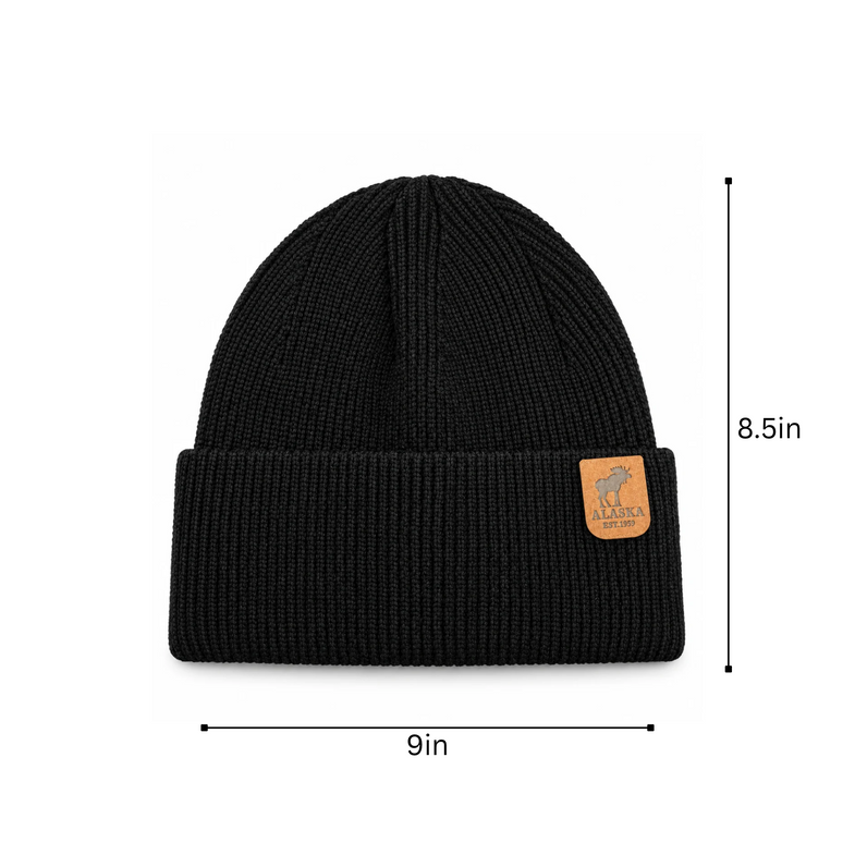Alaska Black Beanie w/Moose
