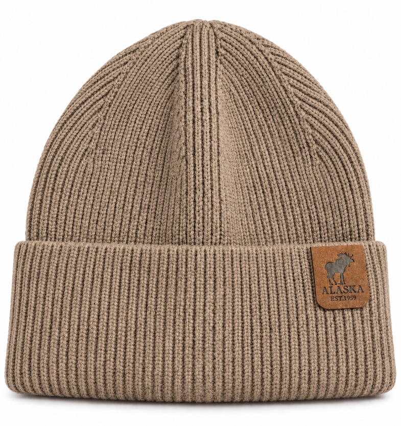 Alaska Brown Beanie w/Moose
