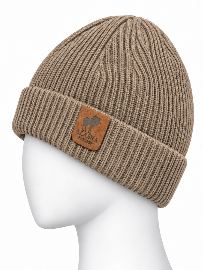 Alaska Brown Beanie w/Moose