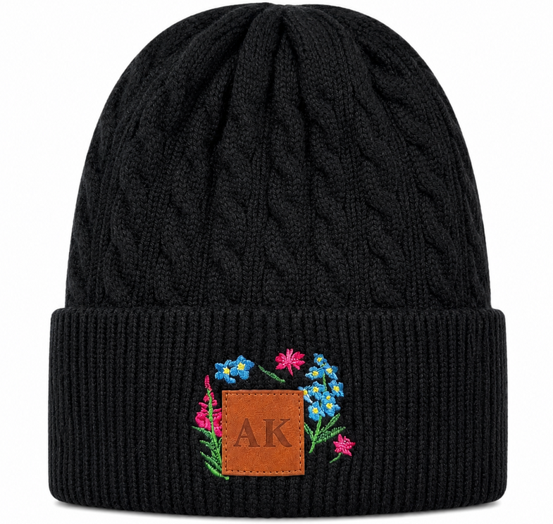 Alaska Black Floral Beanie