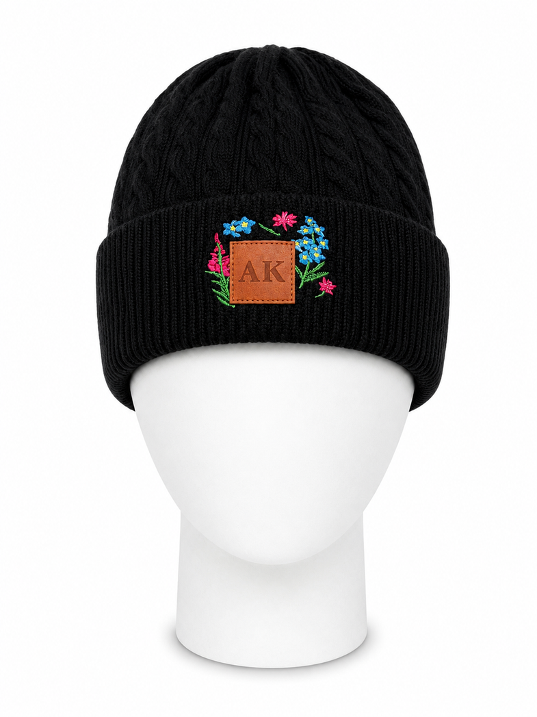 Alaska Black Floral Beanie