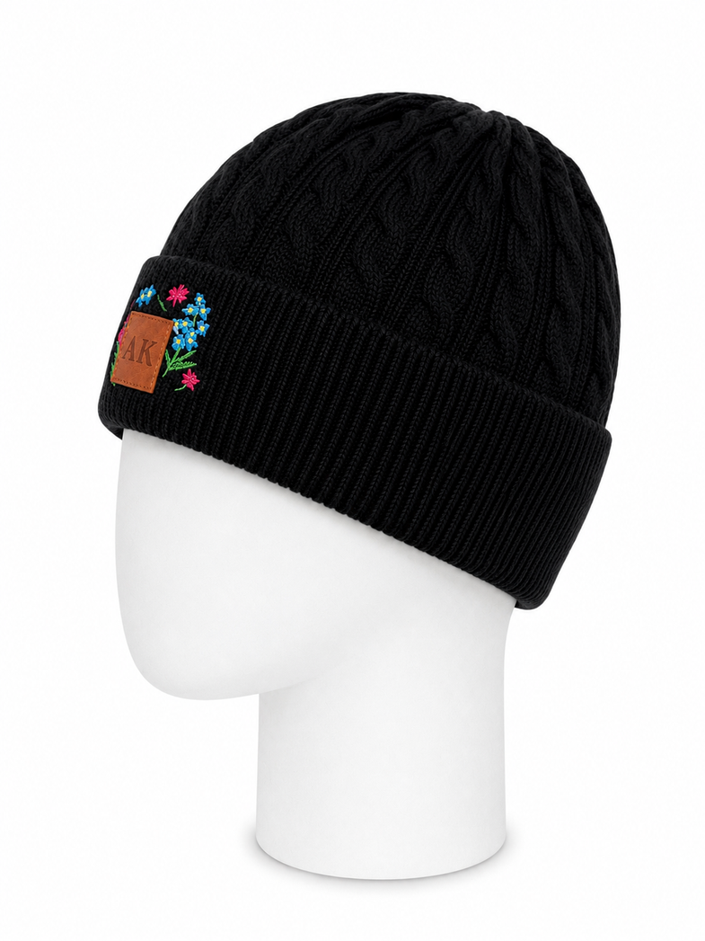 Alaska Black Floral Beanie