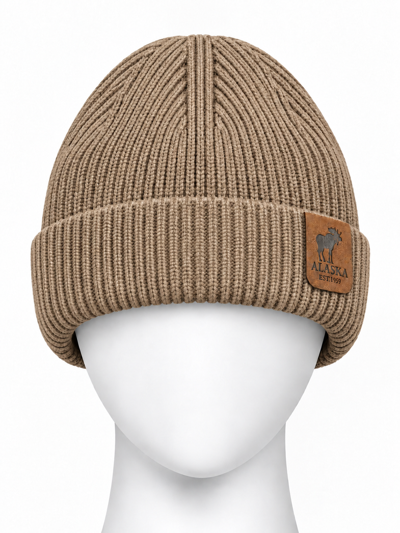 Alaska Brown Beanie w/Moose