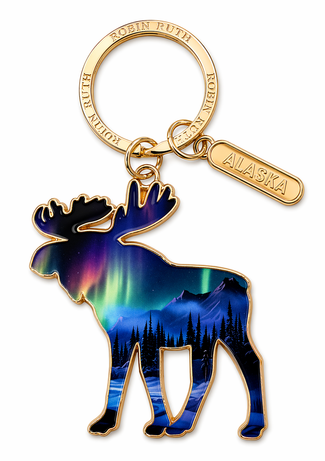 Alaska Northern Lights Moose Keychain