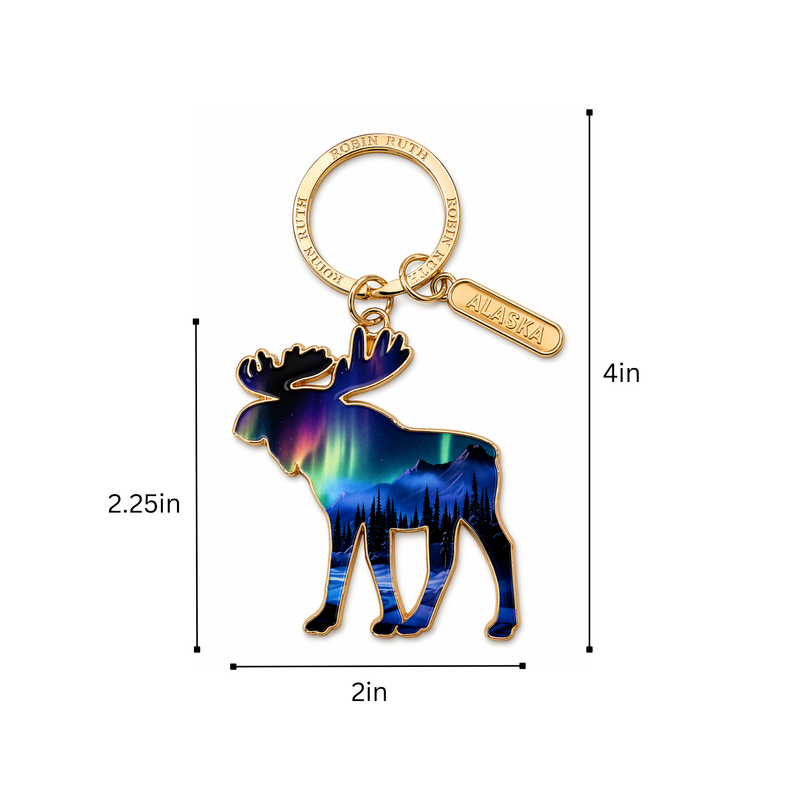 Alaska Northern Lights Moose Keychain