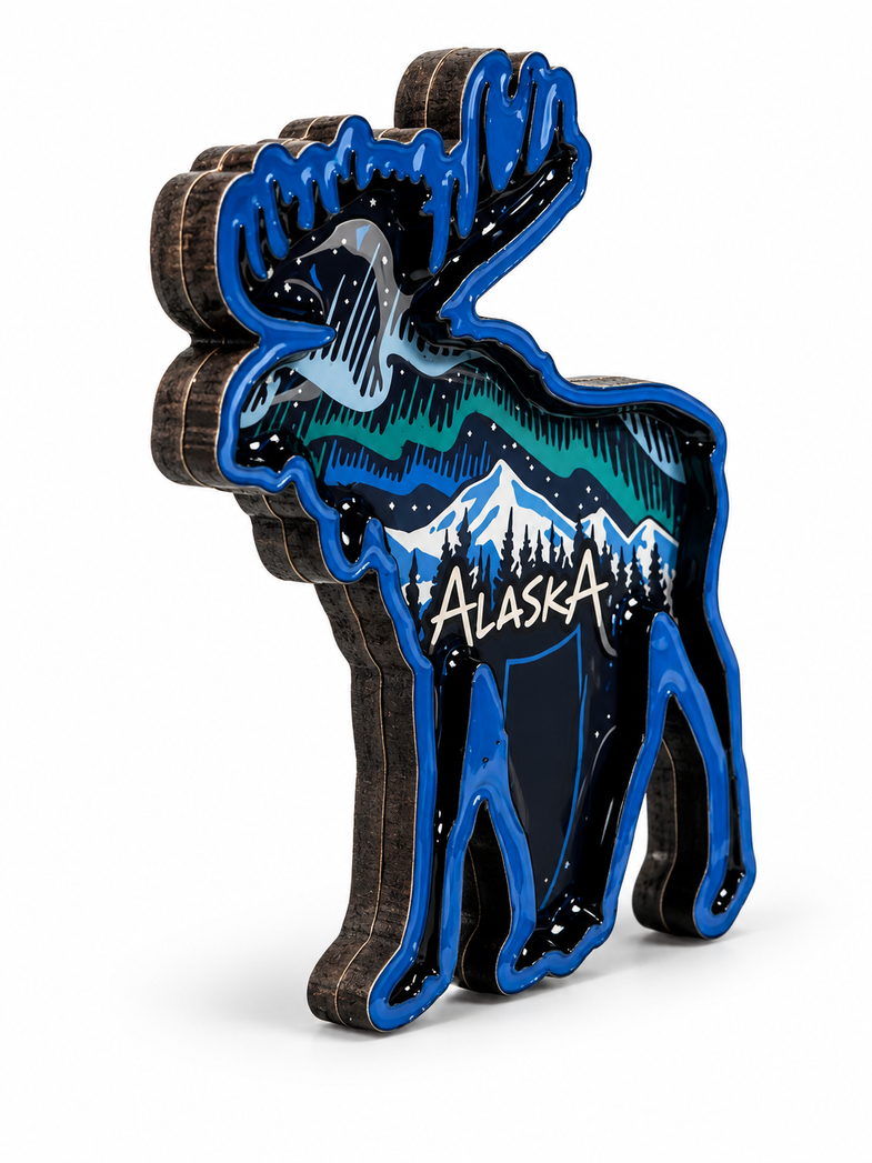 Alaska Northern Lights Moose Magnet