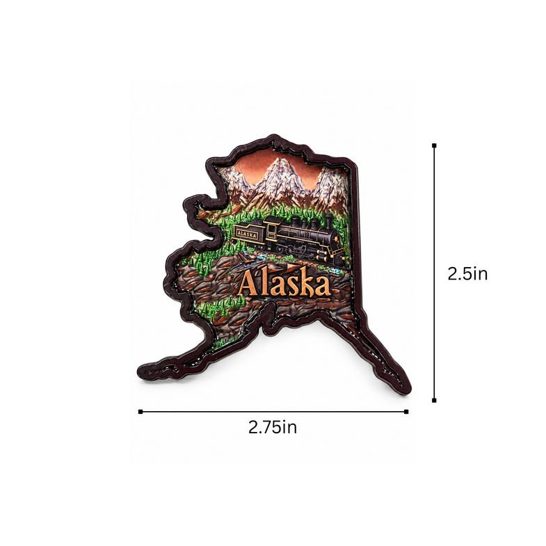 Alaska State Shape w/Train Magnet