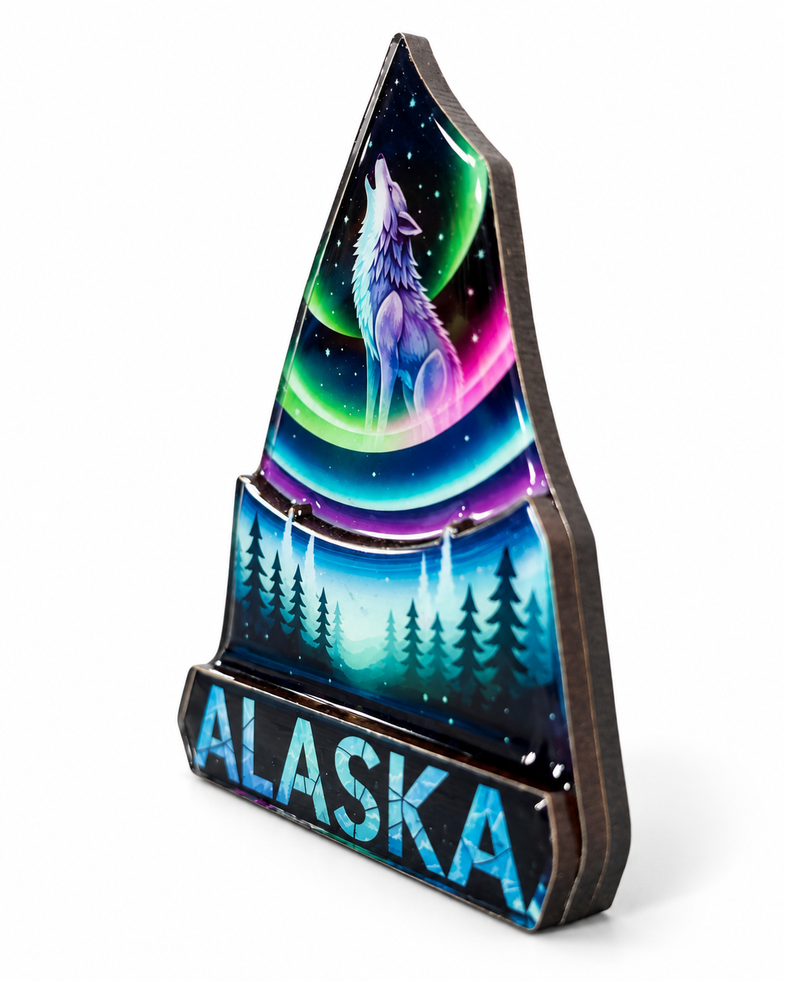 Alaska Wolf Northern Lights Magnet