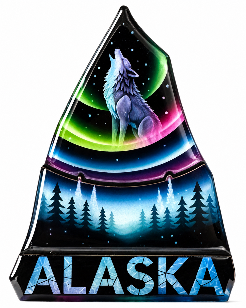 Alaska Wolf Northern Lights Magnet
