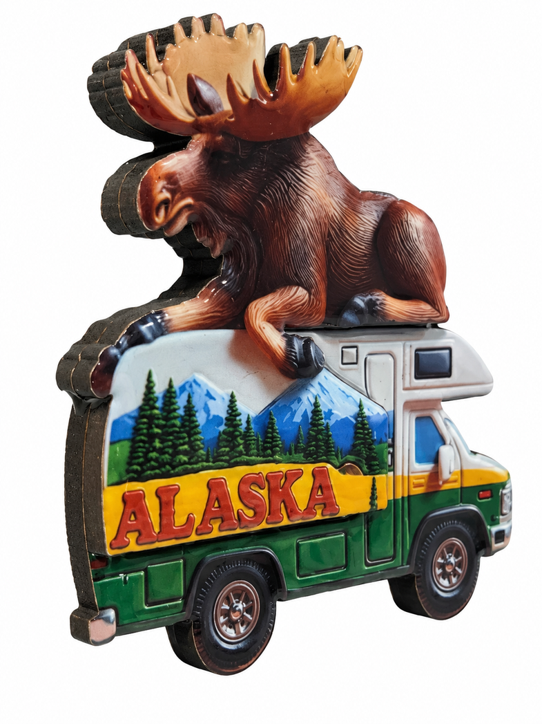 Alaska Moose on Camper Magnet
