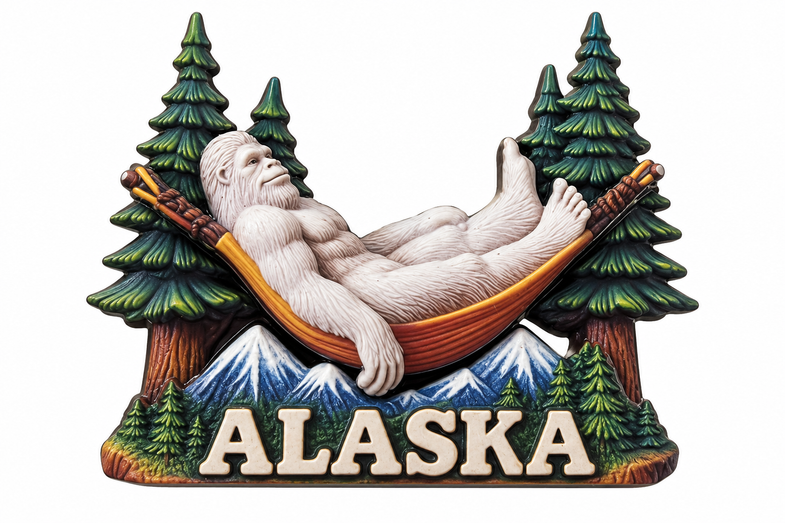 Alaska Yeti in Hammock Magnet