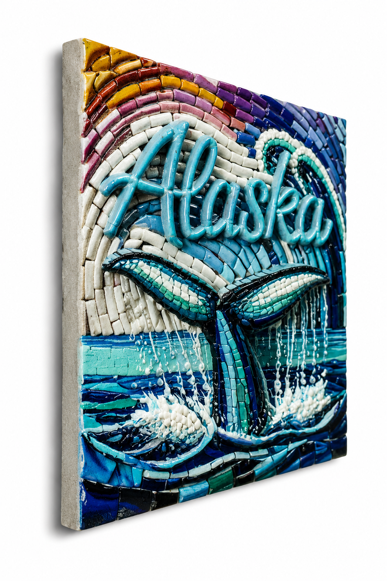Alaska Mosaic Ceramic Whale Tail Magnet