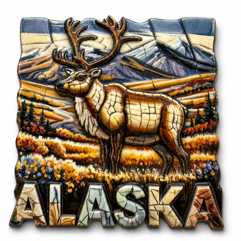 Alaska Mosaic Ceramic Caribou Magnet