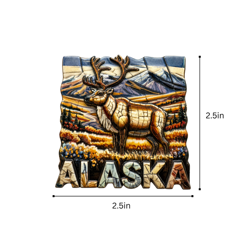 Alaska Mosaic Ceramic Caribou Magnet