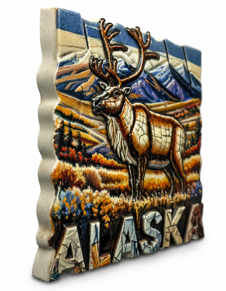 Alaska Mosaic Ceramic Caribou Magnet