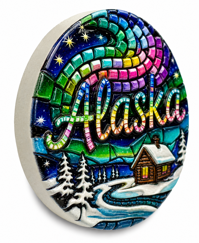 Alaska Mosaic Ceramic Cabin Magnet