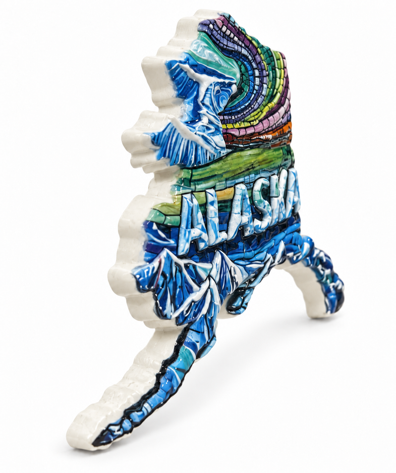 Alaska Mosaic Ceramic AK Shape Magnet