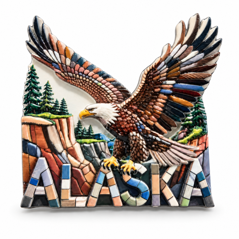 Alaska Mosaic Ceramic Eagle Magnet