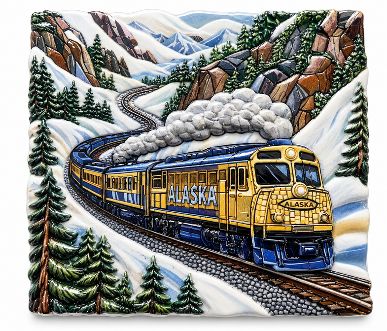 Alaska Mosaic Ceramic Train Magnet