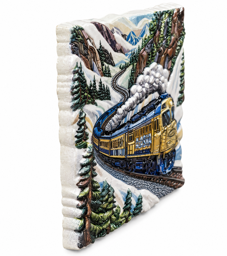 Alaska Mosaic Ceramic Train Magnet