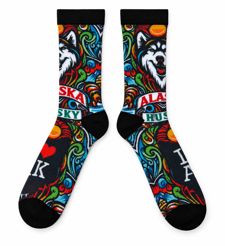 Alaska Adult "I Heart AK" Wolf Sock