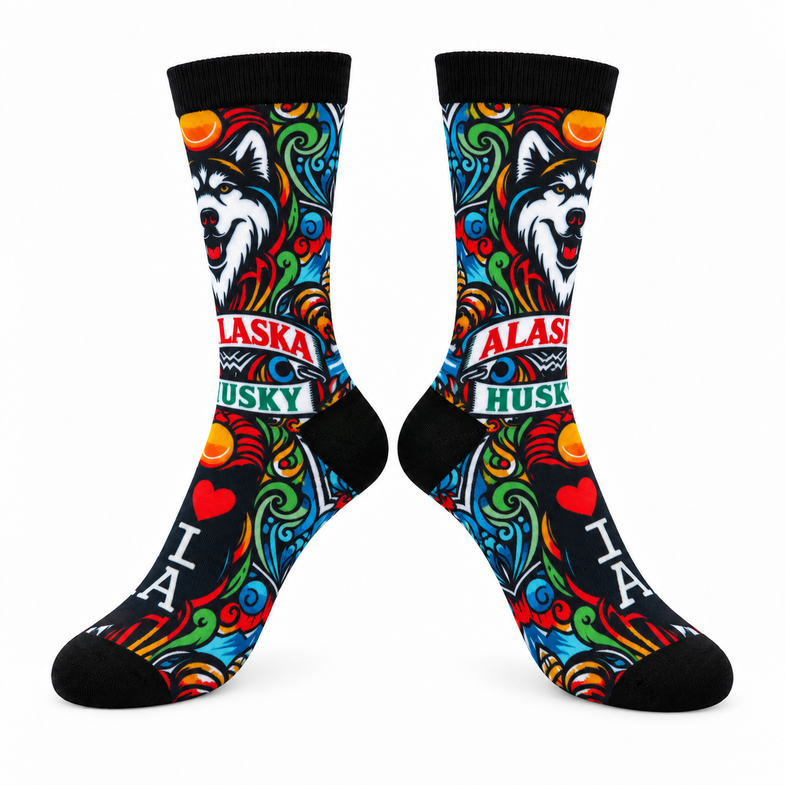 Alaska Adult "I Heart AK" Wolf Sock