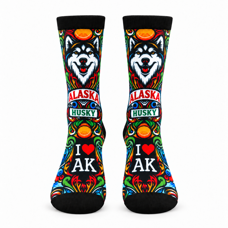 Alaska Adult "I Heart AK" Wolf Sock